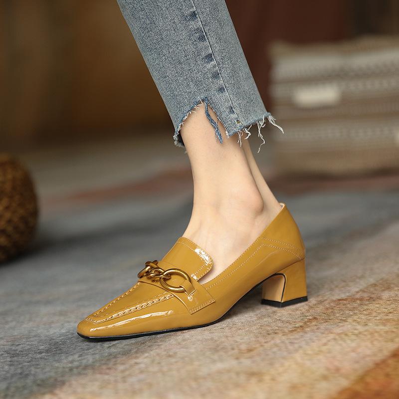 

Dress Shoes Fashion Small Fresh Two Wear Single Fall Thick With Shallow Mouth Womens Elegant Square Head High Heels, Creamy-white