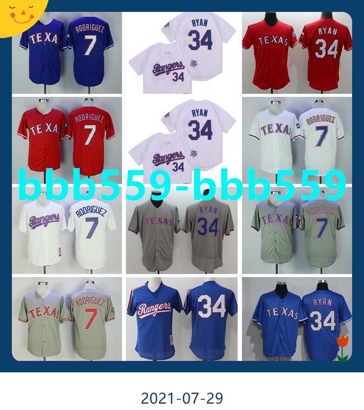

Retro Baseball 7 Ivan Rodriguez Jersey Men Retire 34 Nolan Ryan Pullover Vintage Cool Base Stitched Home Team Blue Red White Grey, 34 blue