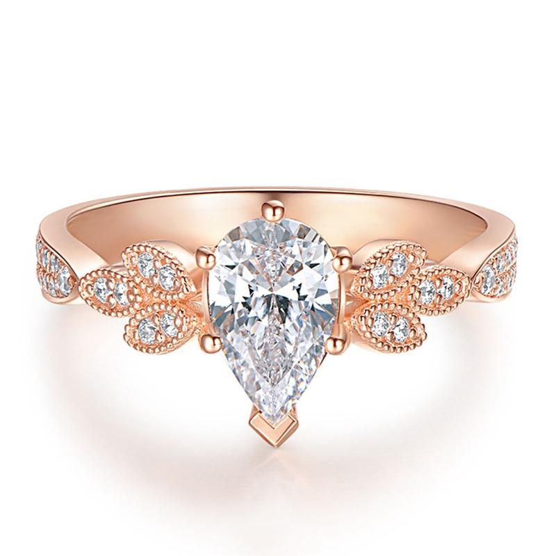 

Fashion Wedding Ring Exquisite Leaf Jewelry Inlay Water Drop Crystal Zircon Charm Female Engagement Statement Gifts Rings