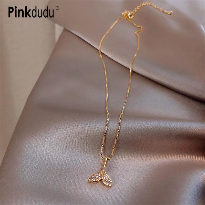 

Pinkdudu Charm Simple White Crystal Collar Necklaces Tiny Gold Clavicle Neck Chain Fishe Leg Pendant For Women OG154