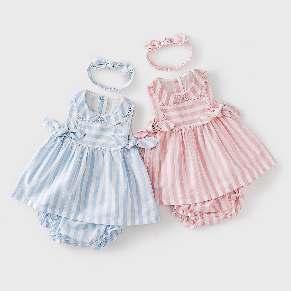 

Girl's Vlinder Baby Girl dress clothes Summer Princess Style Cute Bow Tie set Short Sleeves Newborn Dresses 9M-4T 3PCS Sets 1027, Pink