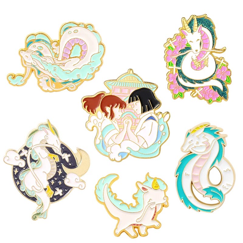

Childhood Anime Enamel Pin Dragon Haku Chihiro Coal Calcifer Jiji Brooch Lapel Badge Cartoon Movie Jewelry Gift for Fans Kids 19 colors, Mixed colors