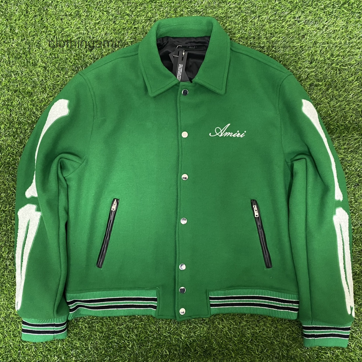

Amir Jacket Designer  Amiry 21fw Skeleton Baseball Suit Arm Bone Embroidery Two-color, Green (original color)