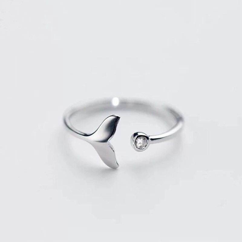 

New Arrival Opening Ring Personality Beautiful Silver Jewelry Fishtail Fish Wave Crystal
