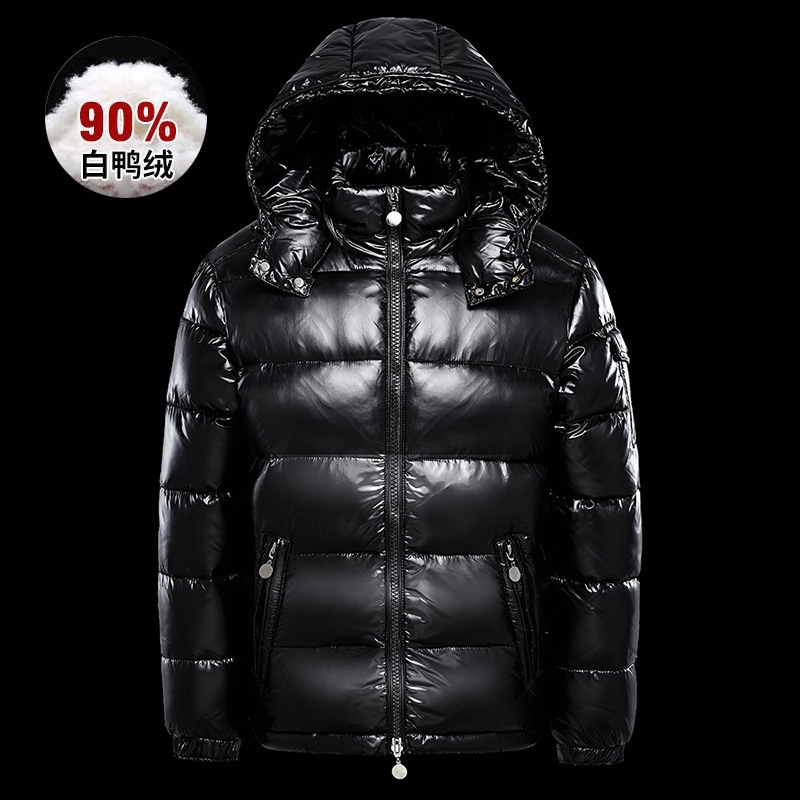 

Down jacket black bright face male and female couple large coat hooded tide thickened Parker tooling