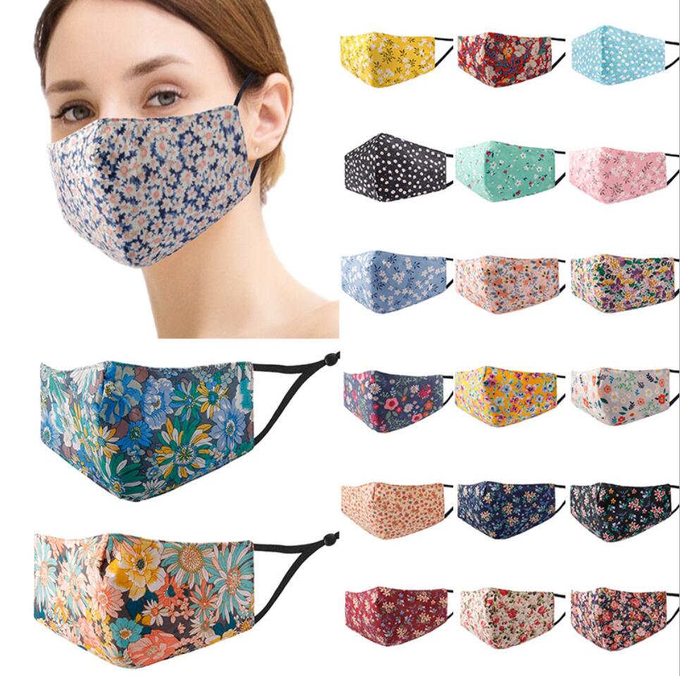 

21 Style Fashion 3 Layer Flower Print Cotton 3D Face Mask Comfortable Soft Breathable Face Mask Reusable Dust Proof Cycling Cloth Face Mask Washable Outdoor Sunshade