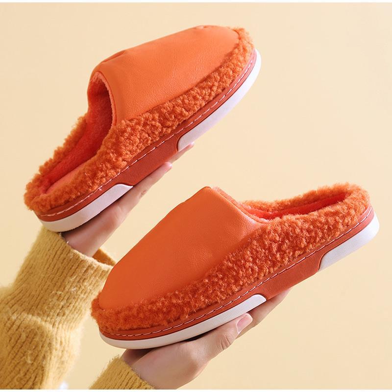 

Slippers Ladies PU Leather Home Slipper Women Winter Shoes Waterproof Thick Bottom Plush Indoor Casual Non-Slip Chaussure Femme, 203 pink