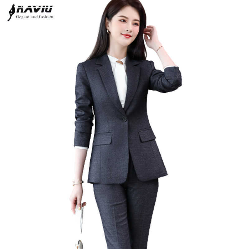 

Professional Pant Suits Female Autumn Winter Temperament Fashion Interview High-Eed Blazer Sets Office Ladies Business Work Wear 210604, Navy coat and skirt