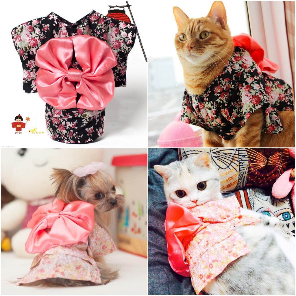 

Japan Stye Pet Cat Kimono sma fower pet cothes dog cat kimono with Big bowknot Dress up necessary For Sma Dog Cat