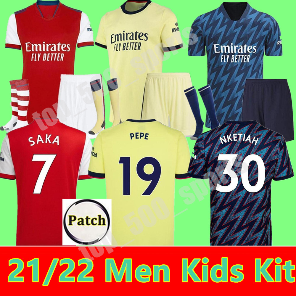 

Men Kids kit 2021 2022 ØDEGAARD WILLIAN Arsen soccer jersey PEPE SAKA THOMAS NICOLAS TIERNEY 21 22 Gunners football shirt child adult sets uniform, Away+socks