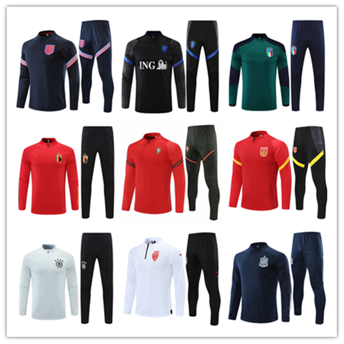 

2021European Cup football jersey training suit Spain Italy Adult + Children National Team, Black