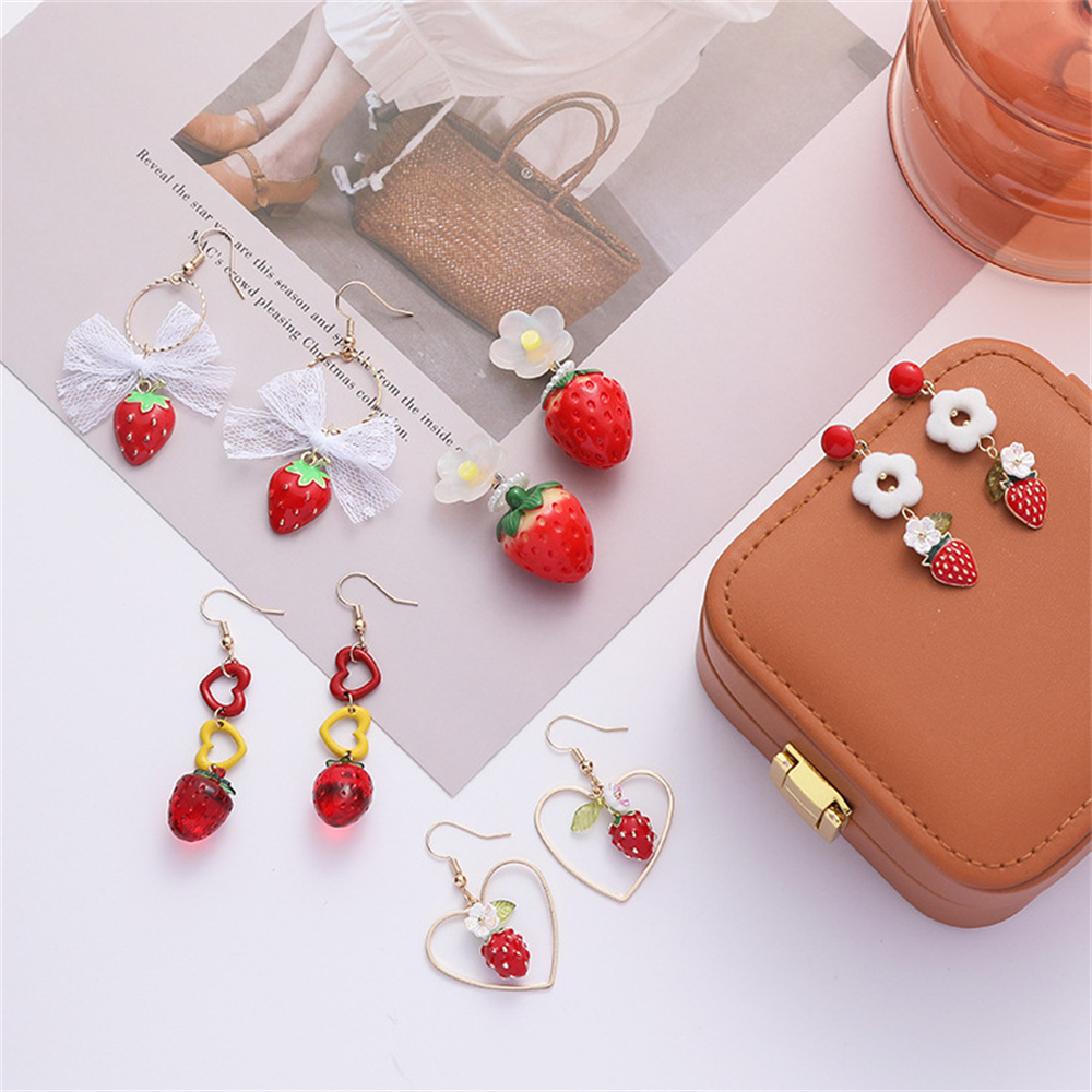 

cartoon cute earrings for women fashion charms fruits strawberry stud earring girls temperament party wedding jewelry Gifts