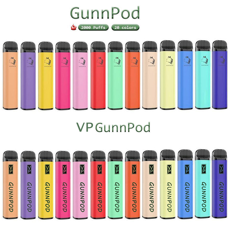 

Gunnpod 2000 Puffs E Cigarette Deivce Gunpod With VP Logo Disposable Vape Pen Built in 1250mAh Batteries 8ml Cartridges Pod 20 Colors Smokin