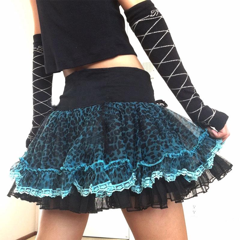 

Skirts Goth Dark Leopard Mini Skirt Emo Girl Mesh Punk Patchwork Micro Womens Harajuku Gothic Clothes Grunge Kawaii Streetwear, Blue