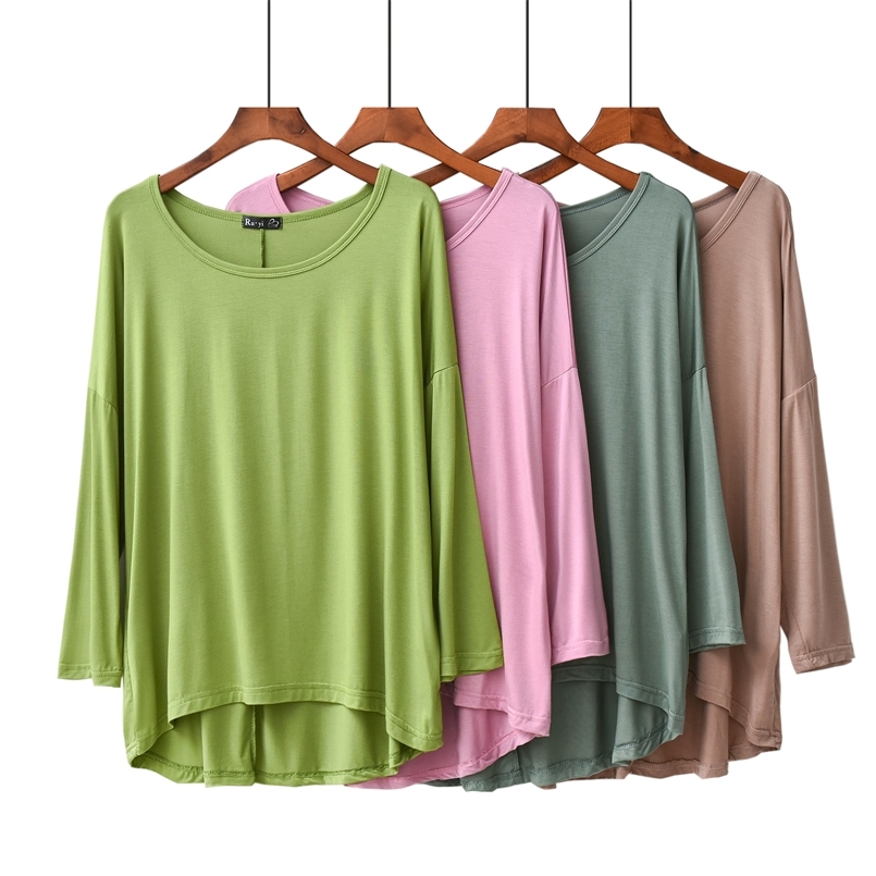 

Spring Summer Cotton Large Size Women T-shirt Solid O Neck long Batwing Sleeve irregular Hem Long tshirt Casual Top female Tunic 210708, D1249 mo green