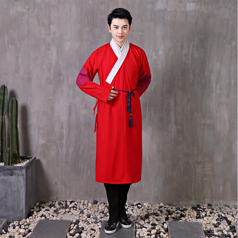 

Chinese Ancient Costume Hanfu male Traditional Classical Clothing embroidered Robe Men Halloween apparel TV Film stage wear, Red