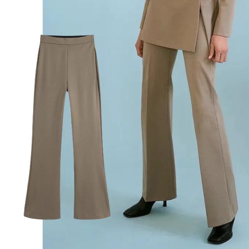 

Women's Pants & Capris Za Women 2022 Autumn Bell-Bottom Trousers Zipper Decoration Vintage Chic Texture Female Casual