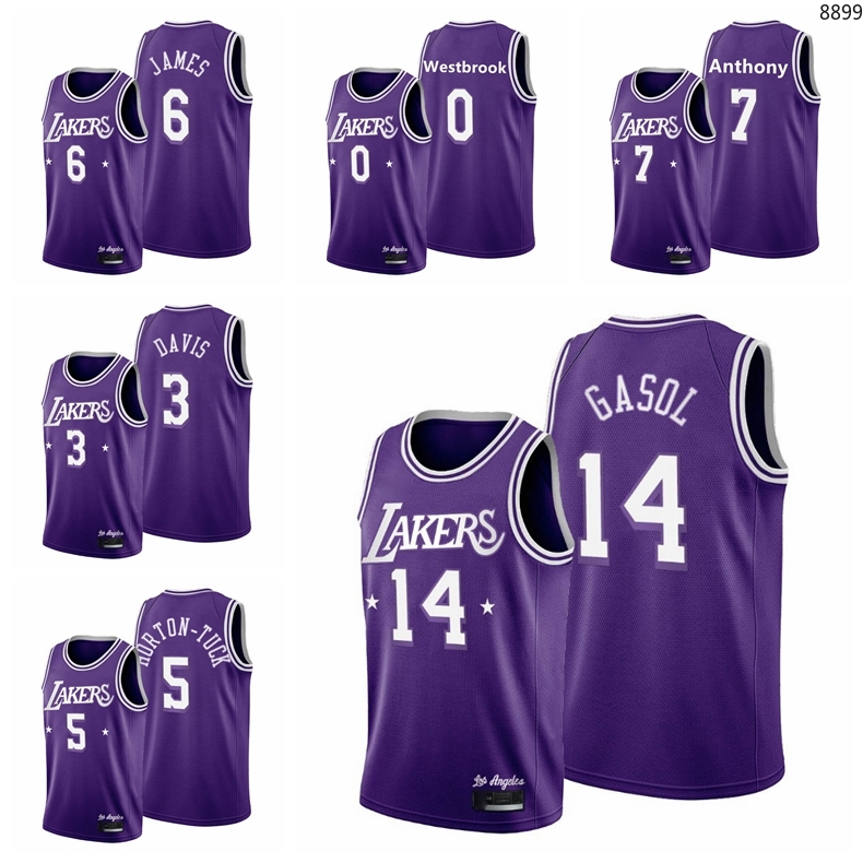 

Los AngelesLakersMen Basketball LeBron James 6 Anthony 3 Davis Russell Westbrook 0 Carmelo Anthony 7 Purple 2021-22 Edition City Jersey Size S-3XL, 10