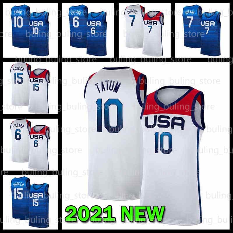

Jayson 10 Tatum Jersey Devin 15 Booker Kevin 7 Durant Damian 6 Lillard America USA White Blue Away Home United 2021 Tokyo Olympics Summer States Basketball, 2021 new jersey