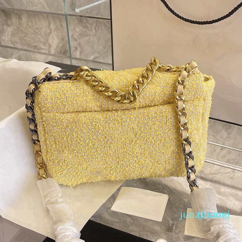 

Designer- Womens Bags Braided Tweed Bags Interwoven Chain Yellow Classic Flap Samll Crossbody Shoulder bag 2022