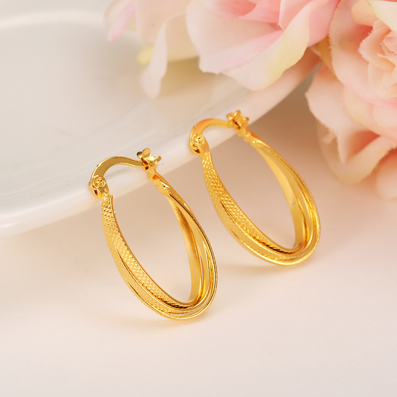 18 K Trendy Hoop & Huggie Earrings Women Yellow Solid Gold jewelry Arab Middle Eastern Africa Indian Brazilian Dubai Jewellery-image-681695629