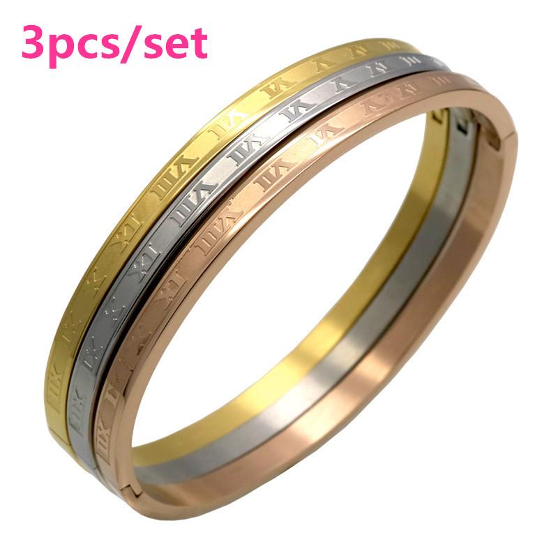 

Bangle A Set Of Three Stainless Steel Carving Roman Numerals Fashion Bracelets & Bangles Fine Jewelry Wedding Couple For Women