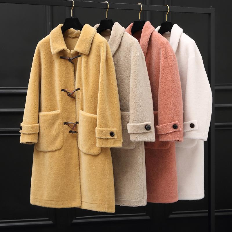 

Women's Fur & Faux Sheep Sheared Coat In The Long Female 2021 Haining Granule Composite One Wool Winter, Black