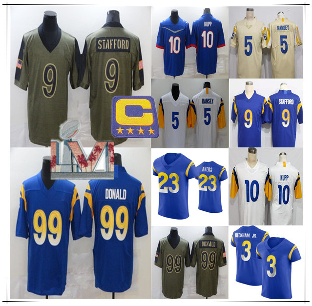 

LA Super Bowls LVI 9 Matthew Stafford Jersey Football 10 Cooper Kupp 99 Aaron Donald 3 Odell Beckham Jr. 40 Von Miller Jalen Ramsey Cam Akers Tyler Higbee Van Jefferson, As pic