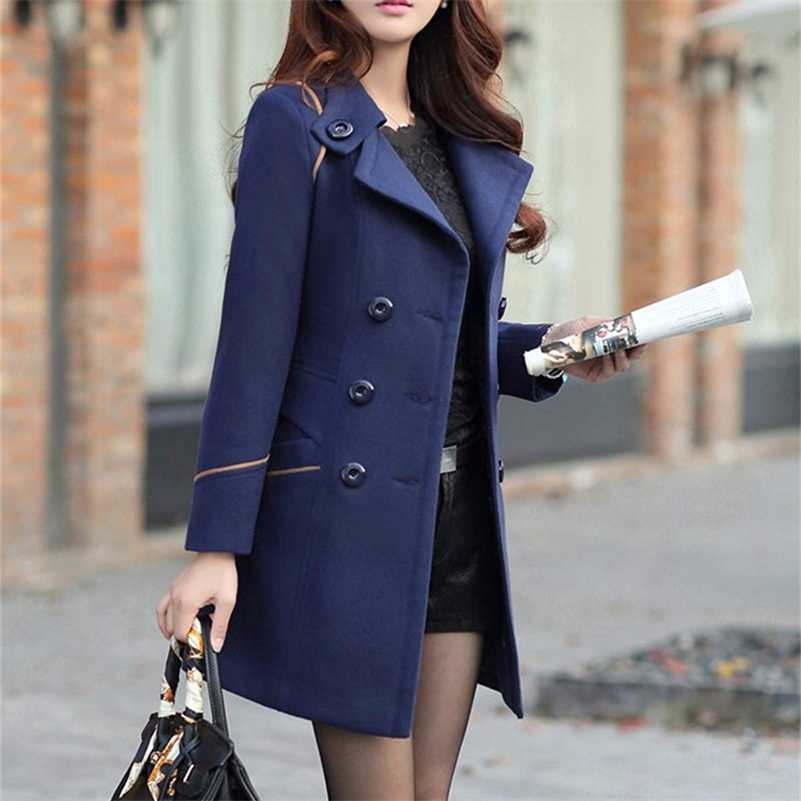 

ZOGAA Women's Woolen Coat Winter Fashion Jacket For Women Clothes Winter Long Coat Trench Blends Female Solid Long Woolen Coats 211018, Blue