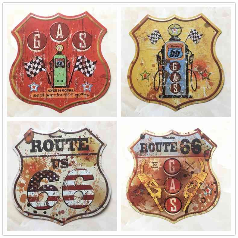 

Route 66 Shield Shape Vintage Metal Signs Signboard For Gas Station Garage Retro Plaque Decorative Painting Plate 30.5*30CM D001