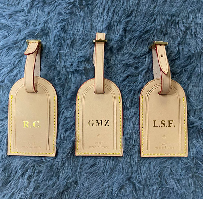 High Quality Genuine Leather Designer Brand Personalized custom Luggage Tags Hot Stamp Initial Name Label Travel Tag KEEPALL ID Holder