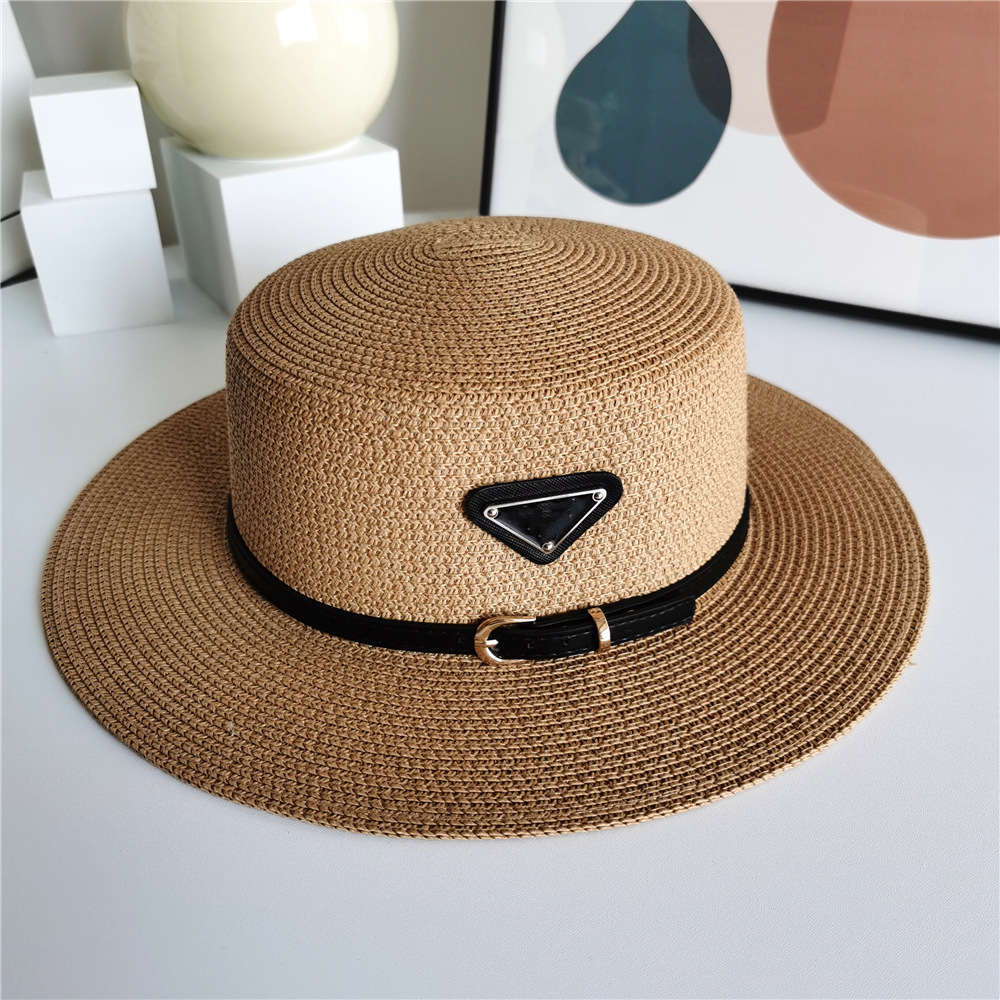 

2021 fashion grass sunshade straw hat women travel sun protection beach holiday foreign style flat-top cap 4 styles, Blue;gray