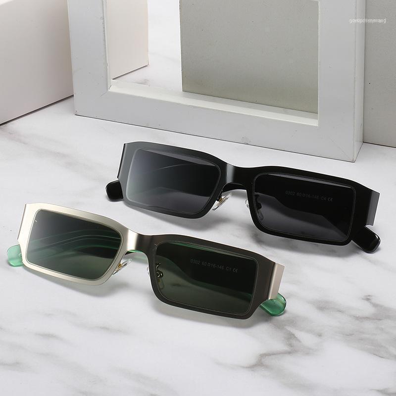 

Retro Small Rectangle Metal Sunglasses Women Fashion Tea Dark Green Eyewear Trending Men Sun Glasses Shades UV400