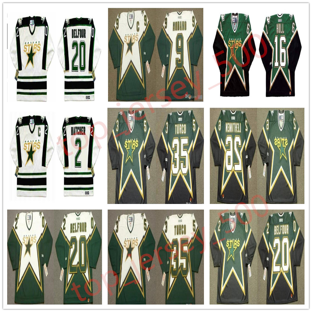 

Vintage Dallas Stars Jersey 56 SERGEI ZUBOV 35 Marty Turco 9 Mike Modano 16 BRETT HULL 2 DERIAN HATCHER 20 ED BELFOUR LEHTINEN Retro Hockey, As shown in illustration