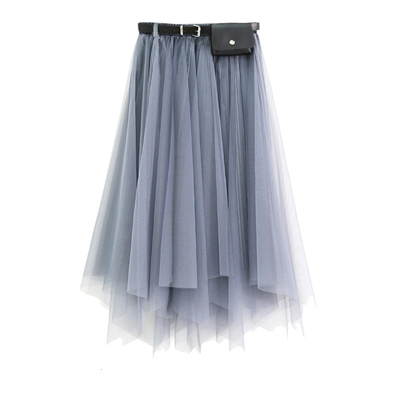 

skirts Winter Irregular Rib Veet Patchwork A-line Maxi Long Mesh Skirts with Fanny Bag, Dark brown