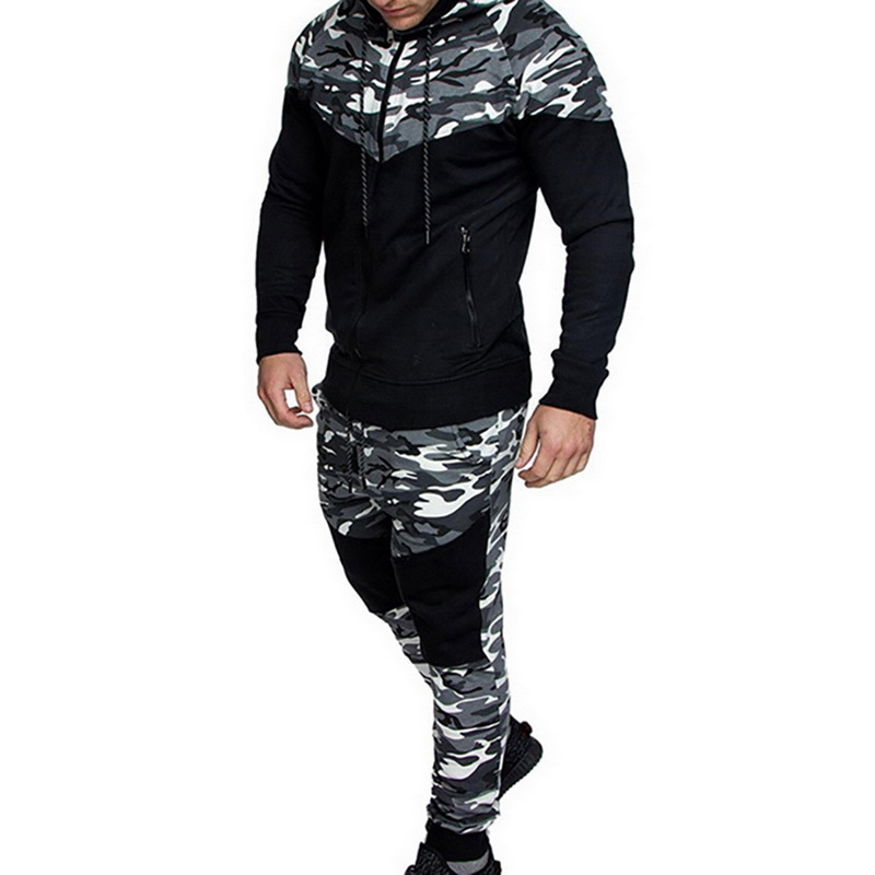 

Men's Tracksuits Fashion Camouflage Jackets+Pants Set Male Tracksuit Outdoors Suit Casual Gyms Sportswear suit WO5T, Green