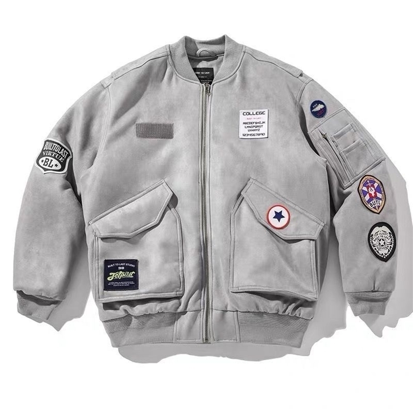 

Men'S Jacket Baseball Uniform Loose Trendy Autumn White Workwear Embroidered Large Size 211110, Black