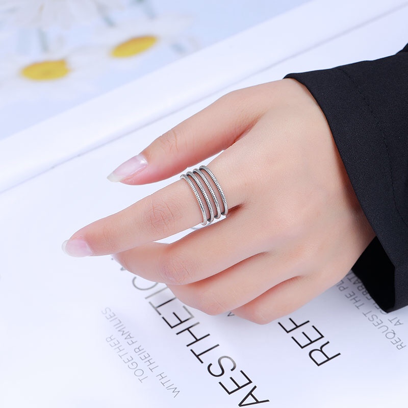 

S925 Sterling Silver Rings Four-Ring Retro Hollow Simple Fashion Wide Version Ring