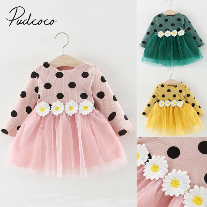

Girl's Dresses 2021 Baby Spring Autumn Clothing Girls Dress Kids Girl Long Sleeve Party Wedding Infant Polka Dots Gown, Red;yellow
