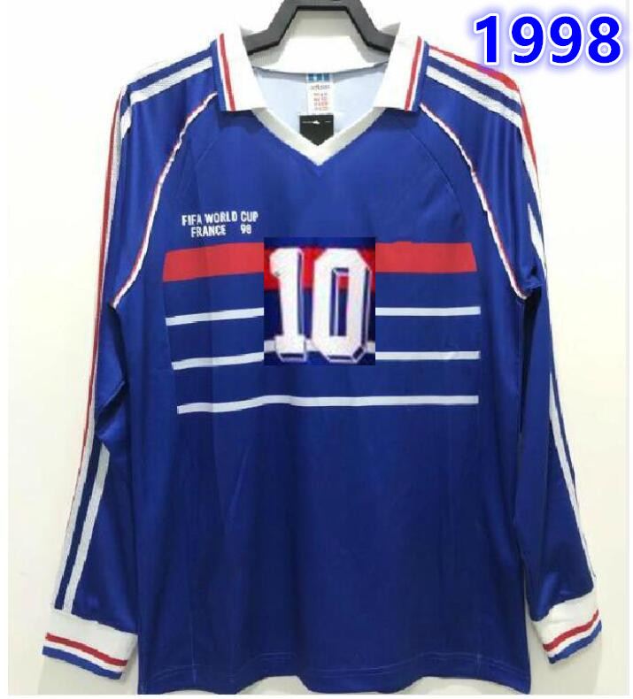 

Long sleeve FRANCE 10 ZIDANE HENRY MAILLOT DE FOOT uniforms Football Jerseys shirt Thailand Quality 1998 FRANCE RETRO VINTAGE Maillots de football, Blue
