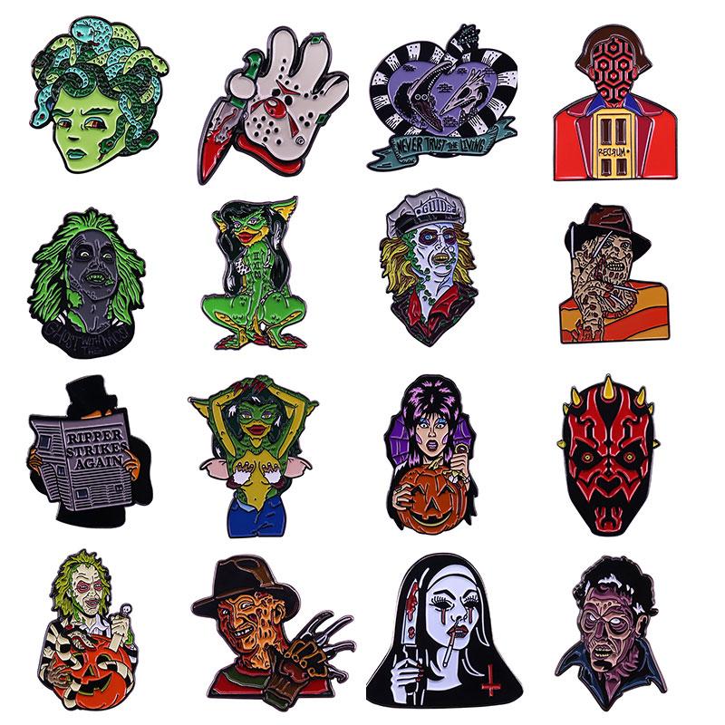

Pins, Brooches Classic Horror Movies Enamel Pins Collect Funny Metal Cartoon Brooch Backpack Hat Bag Collar Lapel Badges Fashion Jewelry Gif