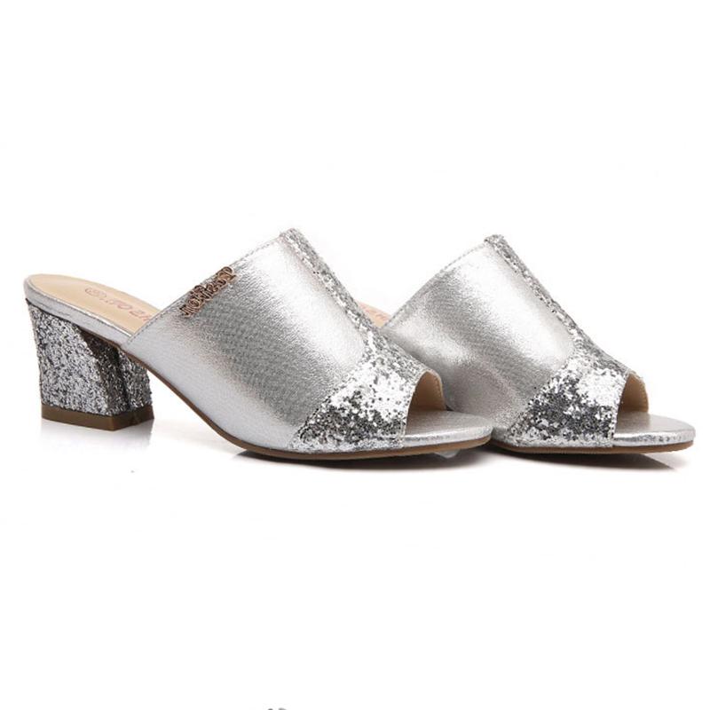 

Slippers Ladies Summer Outing Casual Women's 2021 High-heeled Cool, Silver mesh