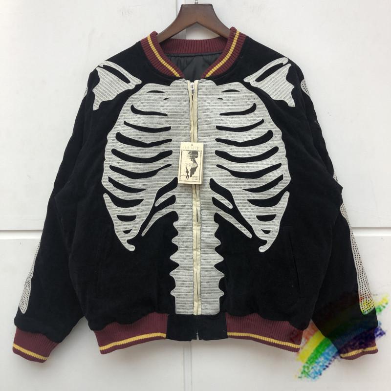 

2021Full Bone Embroidery KAPITAL Bomb Jacket Men Women Autumn Winter Zip Sleeves Denim Coat Men's Jackets, Black