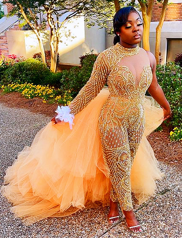 

2021 Plus Size Arabic Aso Ebi Gold Luxurious Sexy Jumpsuits Prom Dresses Lace Beaded Sheer Neck Evening Formal Party Second Reception Gowns Dress ZJ495, Black