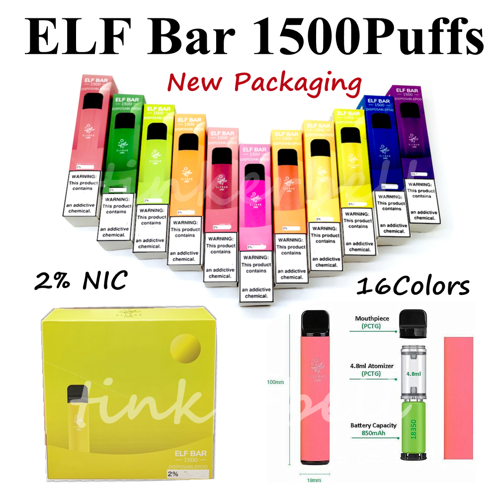 

ELF BAR 1500 Puffs Disposable Vape E Cigarette Pen 600Puffs Adjustable Vaporizer With 16 Colors VS Puff Plus Bang XXL Device