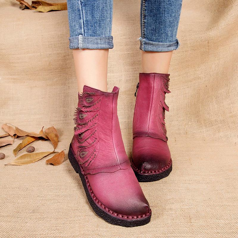 

Boots 2021 Autumn And Winter Plus Velvet Short Women's Flat Zipper Round Head Sewing Thread Cattle Mother, Black