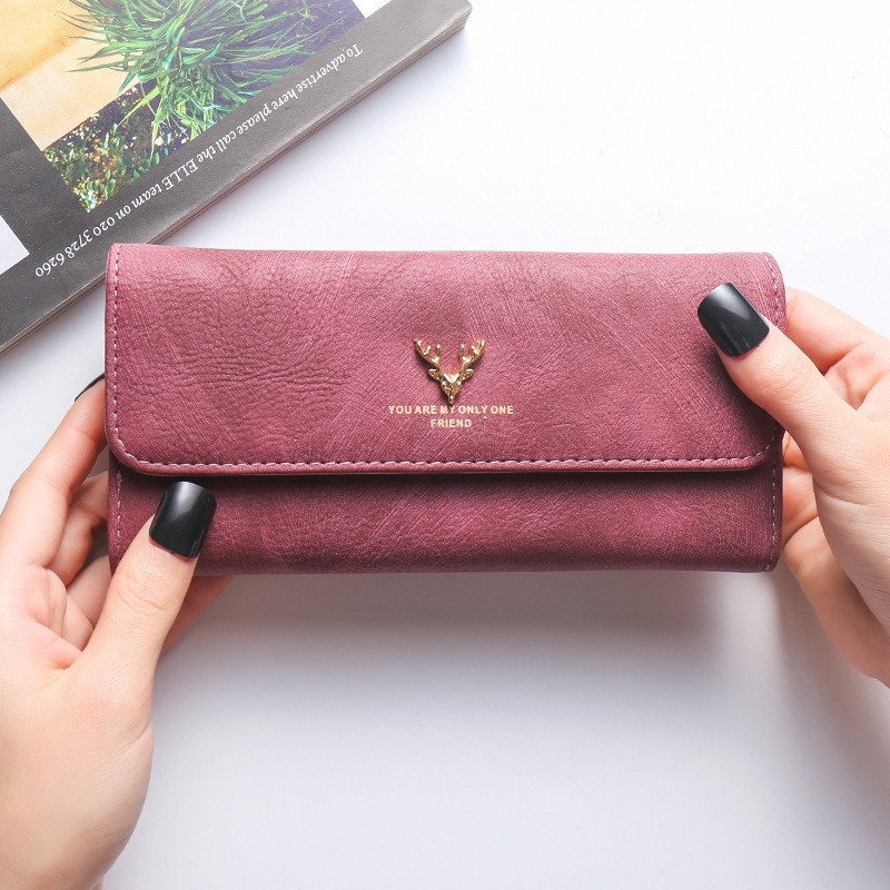 

2021 new bag women's Long mobile phone negedo card position two fold Wallet frosted zipper zero wallet, Red