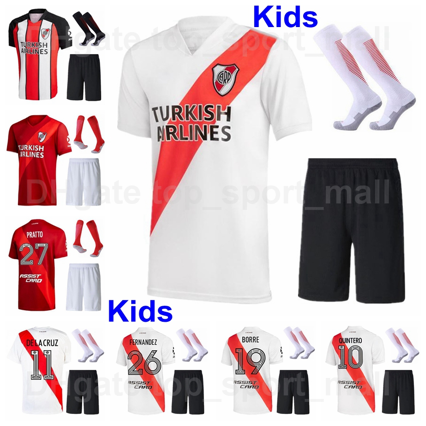 

2021 2022 Youth River Plate Jersey Club Atletico CA Soccer Socks Set Kids Borre Suarez Angileri Montiel Alvarez Girotti Palavecino Diaz Football Shirt Kits, Kids red