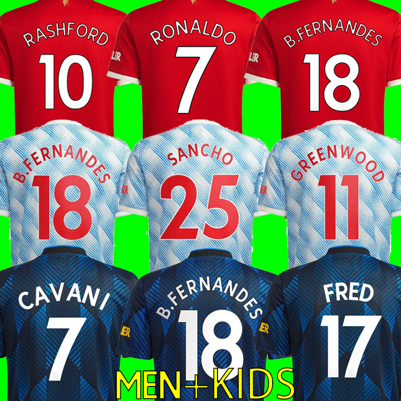 

RONALDO 21 22 SANCHO RASHFORD Jerseys 2021 2022 MANCHESter POGBA CAVANI MARTIAL SHAW VAN DE BEEK B. FERNANDES UNITED GREENWOOD UTD Soccer Football Shirt Man Kids Kit, 2122 away men