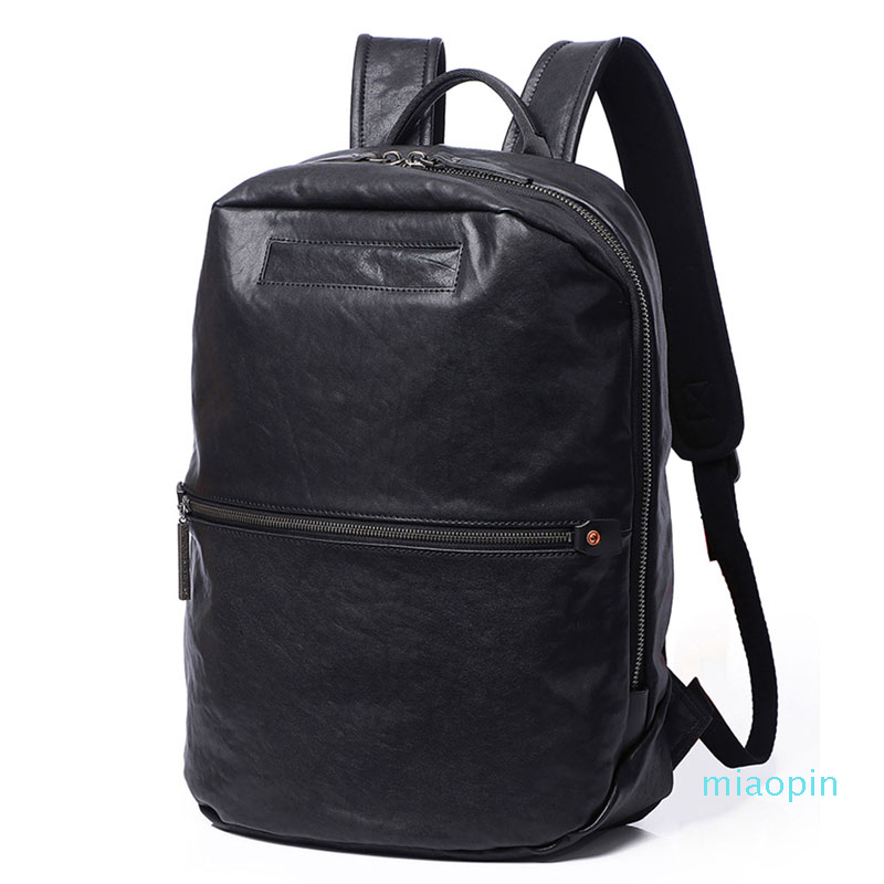 

Men's leather backpack, fashion computer bag, business travel large capacity manual leather backpack, Black